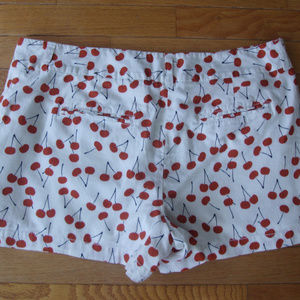 Loft White Red Cherry Print Shorts SZ 10